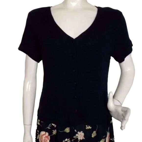 new EXPRESSIONS Dress, L, Vintage, Ribbed Blue Upper/Poly Maxi Skirt, Short slv - Picture 4 of 10